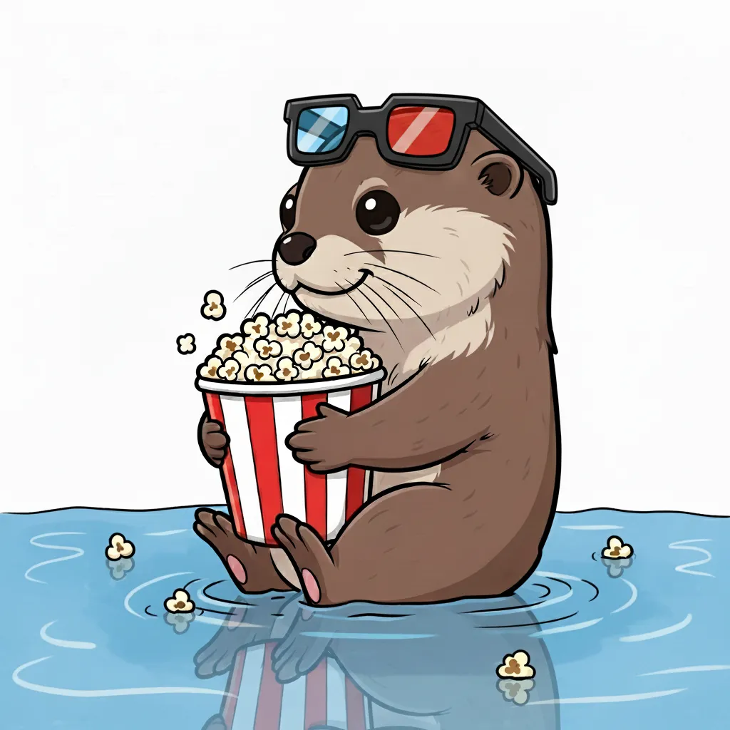 獭獭看戏笔记吉祥物：爱看戏的水獭插画
